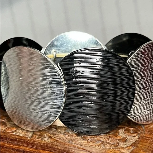 Vintage 2 Tone Metal Disk Panel Elastic Stretch Bracelet - Picture 3 of 13